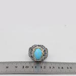 انگشتر فیروزه نیشابوری نقره دست ساز مردانه طرح قلمکاری آراد - Image 4