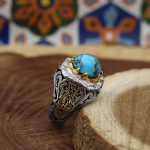 انگشتر فیروزه نیشابوری نقره دست ساز مردانه طرح فاخر مهام - Image 2