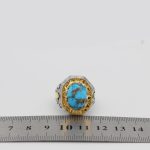 انگشتر فیروزه نیشابوری نقره مردانه دست ساز طرح عنایت + 4 قطعه برلیان - Image 5