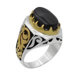 انگشتر عقیق مشکی یمنی نقره مردانه طرح پرویز