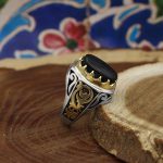 انگشتر عقیق مشکی یمنی نقره مردانه طرح پرویز - Image 2