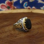 انگشتر عقیق مشکی یمنی نقره مردانه طرح پرویز - Image 3