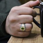 انگشتر زبرجد الماس تراش نقره مردانه طرح شاهین - Image 4