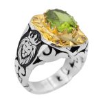 انگشتر زبرجد الماس تراش نقره مردانه دست ساز طرح اسد + 4 قطعه برلیان