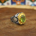 انگشتر زبرجد الماس تراش نقره مردانه دست ساز طرح اسد + 4 قطعه برلیان - Image 3