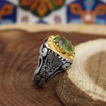 انگشتر زبرجد الماس تراش نقره مردانه دست ساز طرح مهران + 4 قطعه برلیان - Image 2