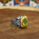 انگشتر زبرجد الماس تراش نقره مردانه دست ساز طرح مهران + 4 قطعه برلیان - Image 3