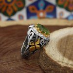 انگشتر زبرجد الماس تراش نقره مردانه دست ساز طرح طاهر + 4 قطعه برلیان - Image 2