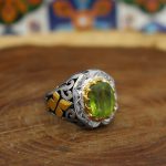 انگشتر زبرجد الماس تراش نقره مردانه دست ساز طرح طاهر + 4 قطعه برلیان - Image 3