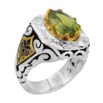 انگشتر زبرجد الماس تراش نقره مردانه دست ساز طرح بایرام + 6 قطعه برلیان