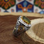 انگشتر زبرجد الماس تراش نقره مردانه دست ساز طرح بایرام + 6 قطعه برلیان - Image 2