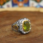 انگشتر زبرجد الماس تراش نقره مردانه دست ساز طرح بایرام + 6 قطعه برلیان - Image 3