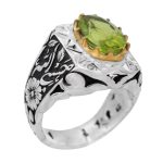 انگشتر زبرجد الماس تراش نقره مردانه دست ساز طرح قلمکاری حسبی الله + 4 قطعه برلیان