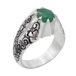 انگشتر زمرد الماس تراش نقره مردانه دست ساز طرح قلمکاری محمود