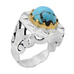 انگشتر فیروزه نیشابوری نقره مردانه دست ساز طرح ایرج