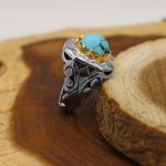 انگشتر فیروزه نیشابوری نقره مردانه دست ساز طرح ایرج - Image 2