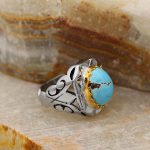 انگشتر فیروزه نیشابوری نقره مردانه دست ساز طرح پرویز - Image 2