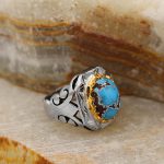 انگشتر فیروزه نیشابوری نقره مردانه دست ساز طرح وحید - Image 3