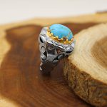 انگشتر فیروزه نیشابوری نقره مردانه دست ساز طرح سینا - Image 2