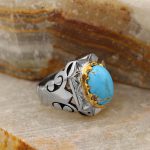 انگشتر فیروزه نیشابوری نقره مردانه دست ساز طرح سینا - Image 3