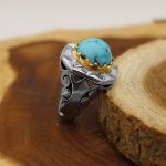 انگشتر فیروزه نیشابوری نقره مردانه دست ساز طرح برزو - Image 2