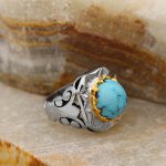 انگشتر فیروزه نیشابوری نقره مردانه دست ساز طرح برزو - Image 3