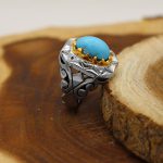 انگشتر فیروزه نیشابوری نقره مردانه دست ساز طرح جمال - Image 2