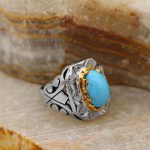 انگشتر فیروزه نیشابوری نقره مردانه دست ساز طرح جمال - Image 3