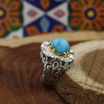انگشتر فیروزه نیشابوری نقره مردانه دست ساز طرح نیما - Image 3