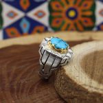 انگشتر فیروزه نیشابوری نقره مردانه دست ساز طرح هامون - Image 3