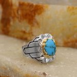 انگشتر فیروزه نیشابوری نقره مردانه دست ساز طرح هامون - Image 4