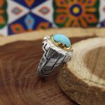 انگشتر فیروزه نیشابوری نقره مردانه دست ساز طرح شهرام - Image 3