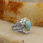 انگشتر فیروزه نیشابوری نقره مردانه دست ساز طرح شهرام - Image 4