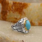 انگشتر فیروزه نیشابوری نقره مردانه دست ساز طرح شاهرخ - Image 4