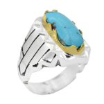 انگشتر فیروزه نیشابوری نقره مردانه دست ساز طرح فرخ