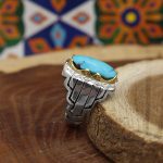 انگشتر فیروزه نیشابوری نقره مردانه دست ساز طرح فرخ - Image 3