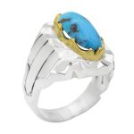 انگشتر فیروزه نیشابوری نقره مردانه دست ساز طرح پویا