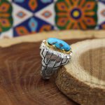 انگشتر فیروزه نیشابوری نقره مردانه دست ساز طرح پویا - Image 3