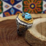 انگشتر فیروزه نیشابوری نقره مردانه دست ساز طرح افرا - Image 3