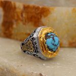 انگشتر فیروزه نیشابوری نقره مردانه دست ساز طرح افرا - Image 4