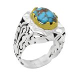 انگشتر فیروزه نیشابوری نقره مردانه دست ساز طرح پیروز