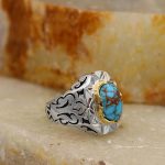 انگشتر فیروزه نیشابوری نقره مردانه دست ساز طرح پیروز - Image 4