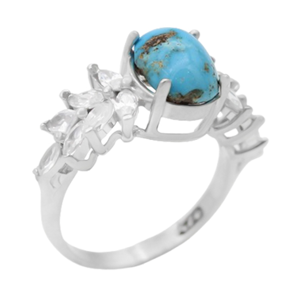 2-1-573 (turquoise-delblue-woman-ring) (1) انگشتر فیروزه زنانه نقره ساده