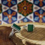 انگشتر ست عقیق سبز نقره مردانه و زنانه طرح زرگل - Image 2