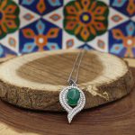 گردنبند عقیق سبز نقره زنانه طرح اشک - Image 2