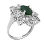 انگشتر زمرد الماس تراش نقره زنانه طرح ساوان