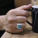انگشتر فیروزه نیشابوری نقره مردانه دست ساز طرح چنگیز - Image 4