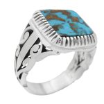 انگشتر فیروزه نیشابوری نقره مردانه دست ساز طرح چنگیز