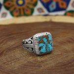 انگشتر فیروزه نیشابوری نقره مردانه دست ساز طرح چنگیز - Image 5