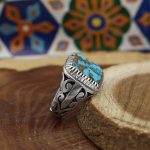 انگشتر فیروزه نیشابوری نقره مردانه دست ساز طرح چنگیز - Image 2